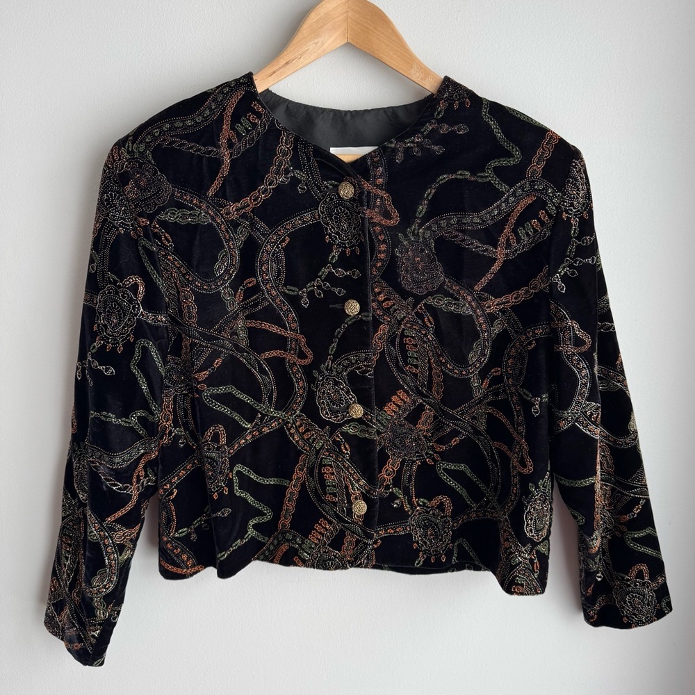 Vintage Artsy Velvet Jacket Womens 14 Petite Black Elegant Sophisticated EUC - Picture 2 of 13